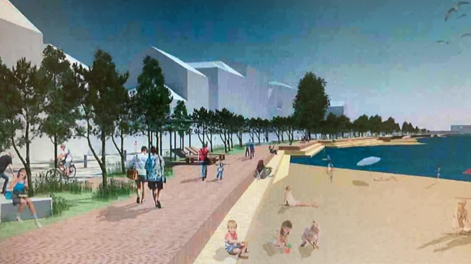 Así quedaría el paseo de Bouzas con los muelles peatonales sobre pilares de madera.