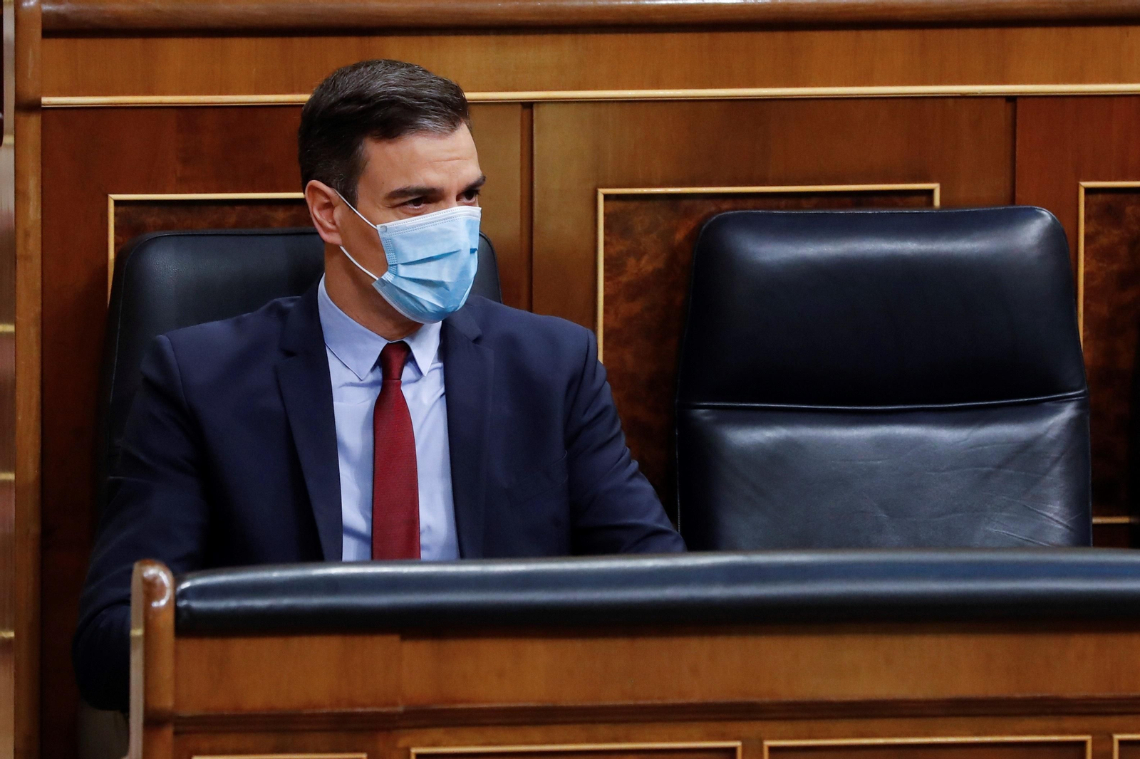 El presidente del Gobierno, Pedro Sánchez, al inicio del debate este miércoles en el Congreso