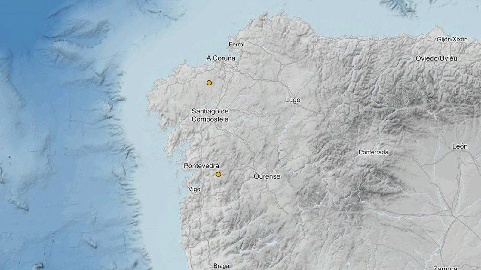 Terremotos registrados en Galicia en los tres últimos días. // IGN