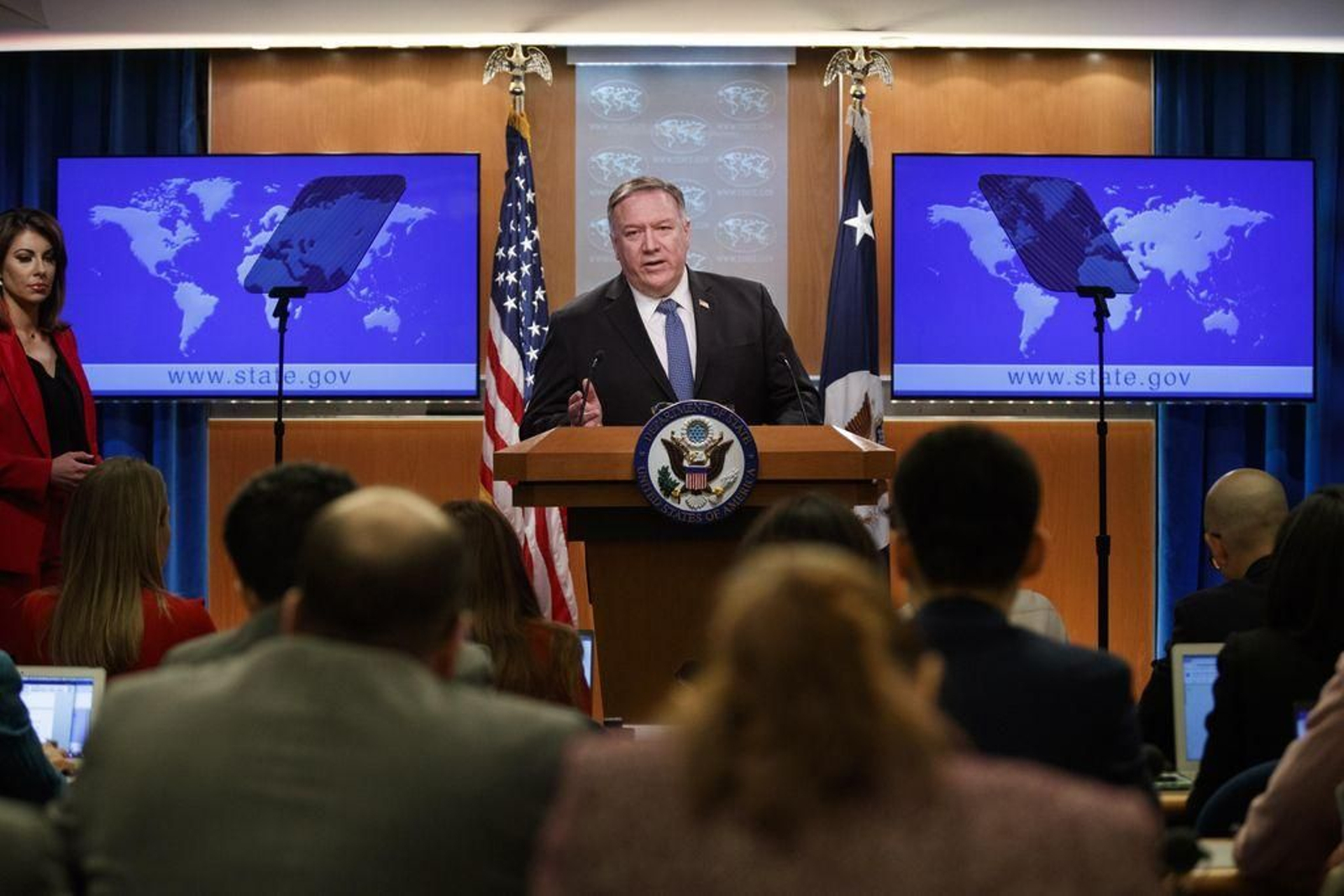 El secretario de Estado de EEUU, Mike Pompeo, durante la rueda de prensa en Washintgon.