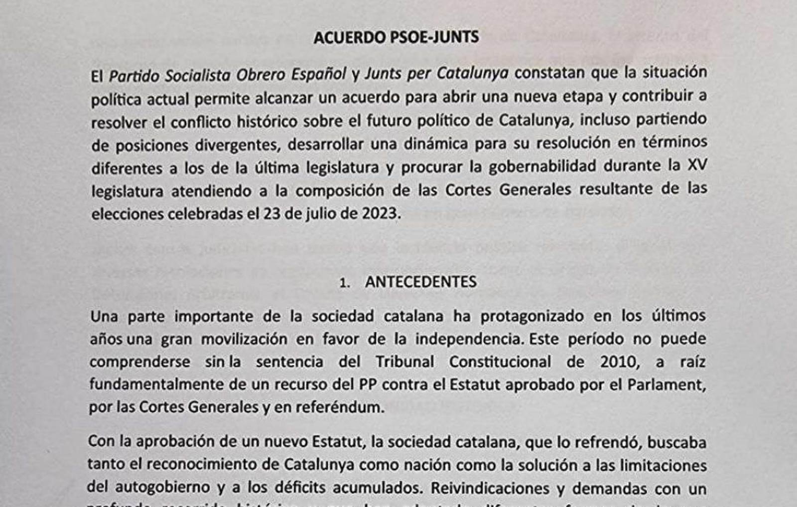 Acuerdo entre PSOE y Junts.