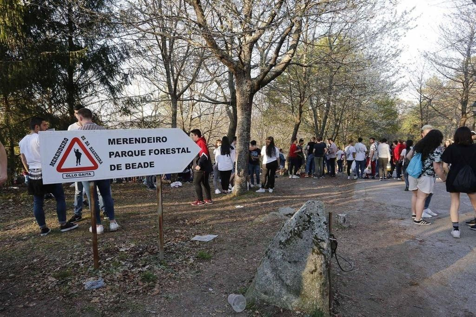 Ante las dificultades para el acceso a la plaza Miralles por la tarde, alumnos de distinta procedencia trasladaron la fiesta al parque forestal de Beade.