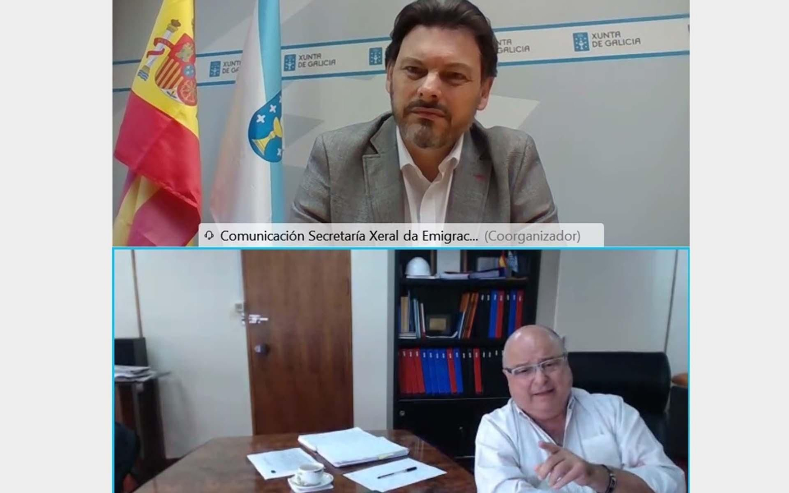 Imagen de la videoconferencia del secretario xeral da Emigración con el presidente de la Casa de Galicia de Montevideo