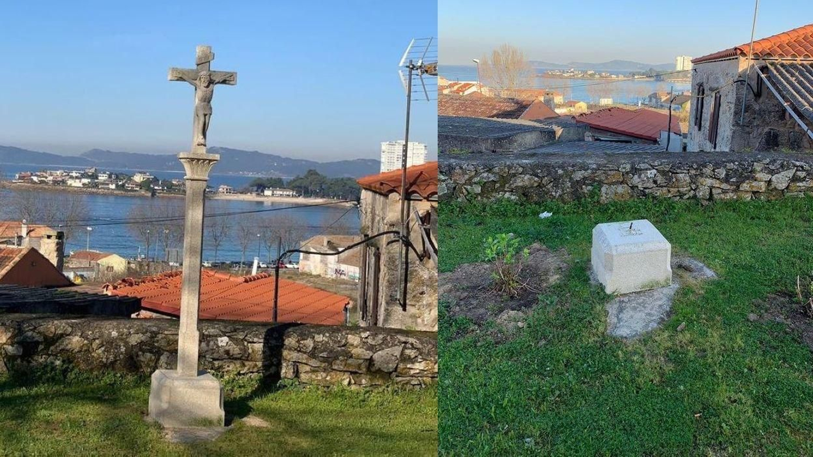 El cruceiro de Liñares y lo que queda de él, sólo la base