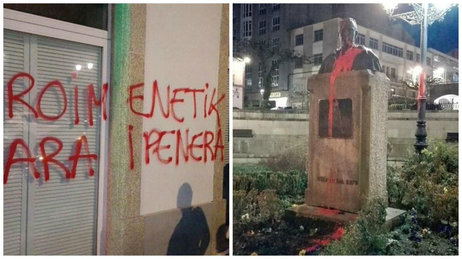 Las imágenes del vandalismo contra la estatua de Fraga.