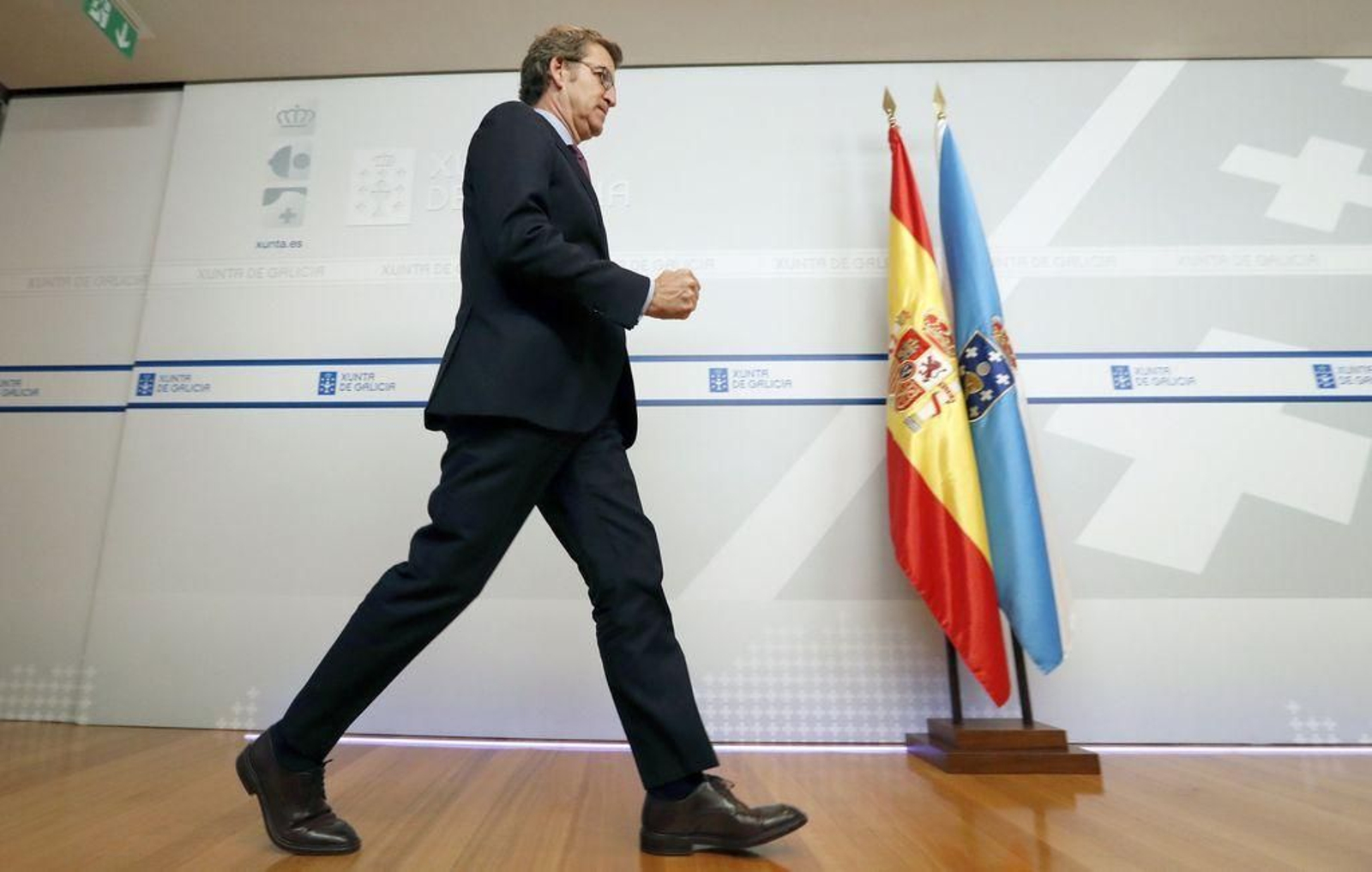 Núñez Feijóo, poco antes de iniciar la rueda de prensa.