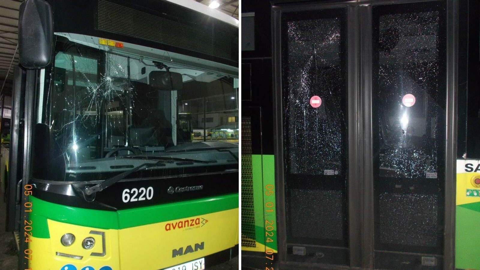Autobuses de Vitrasa dañados.