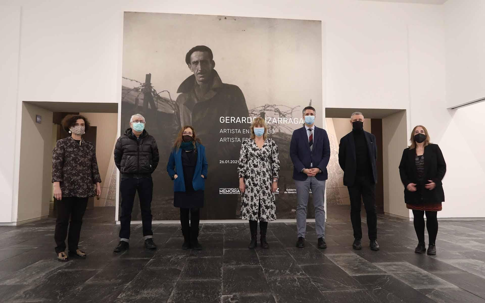 De izquierda a derecha: Mercedes Jover, directora del Museo de Navarra; Josemi Gastón, director del INM; Blanca Oria, comisaria; consejera, Ana ollo; los directores generales Ignacio Apezteguia y Martin Zabalza, y la directora del Servicio de Museos, Susana Irigaray.