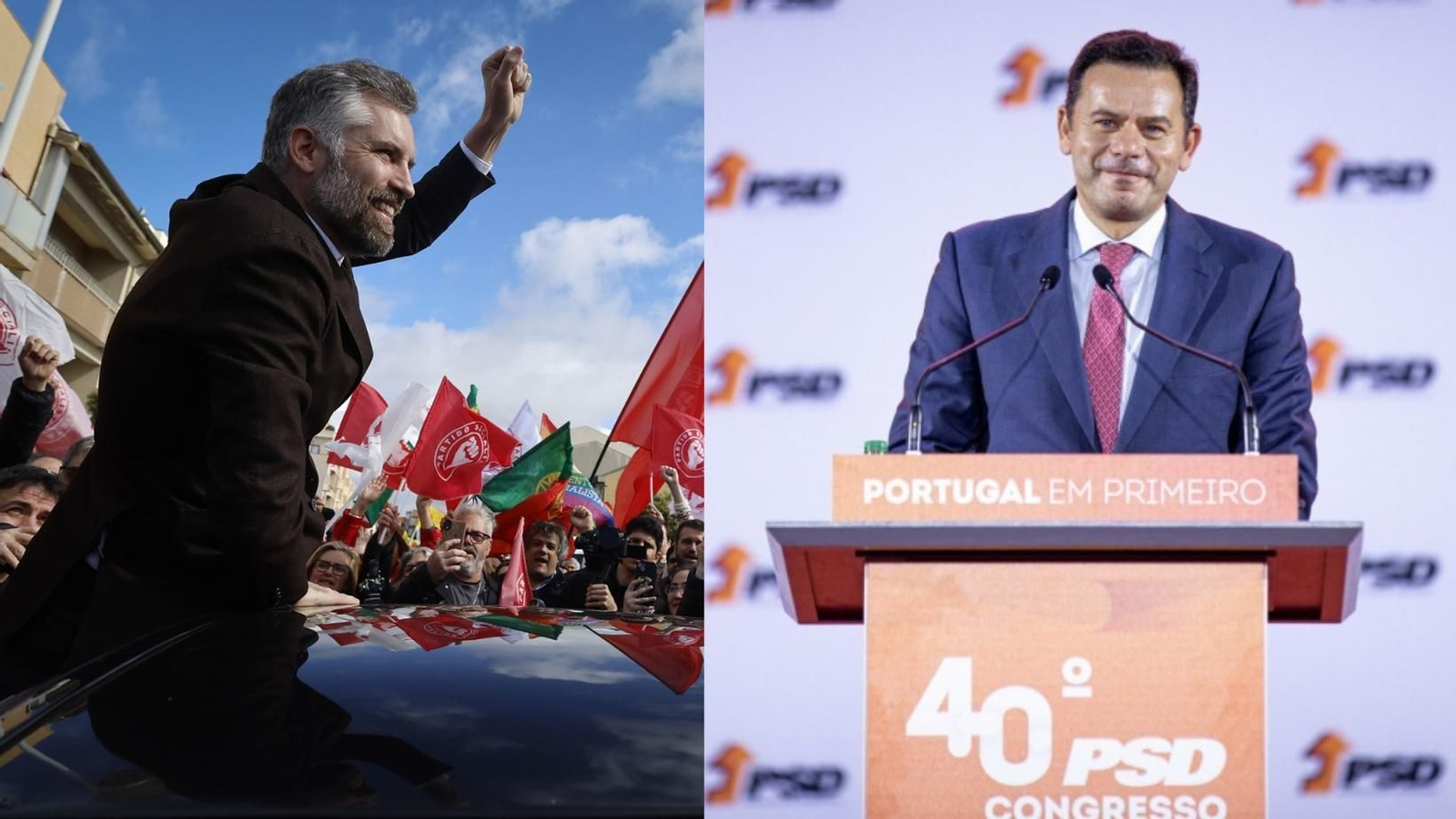 Los candidatos a las elecciones Portuguesas, Pedro Nuno Santos del Partido Socialista (PS) a la izquierda y Luís Montenegro del Partido Social Demócrata (PSD)en la derecha de la imagen.