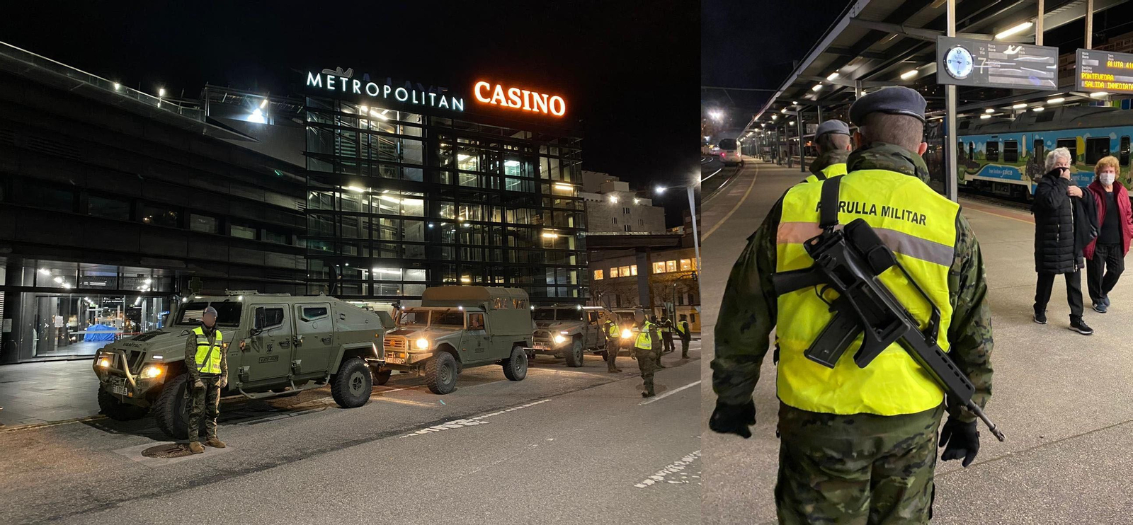Vehículos y efectivos de la Brilat, del Ejército de Tierra, anoche en A Laxe // Alberte