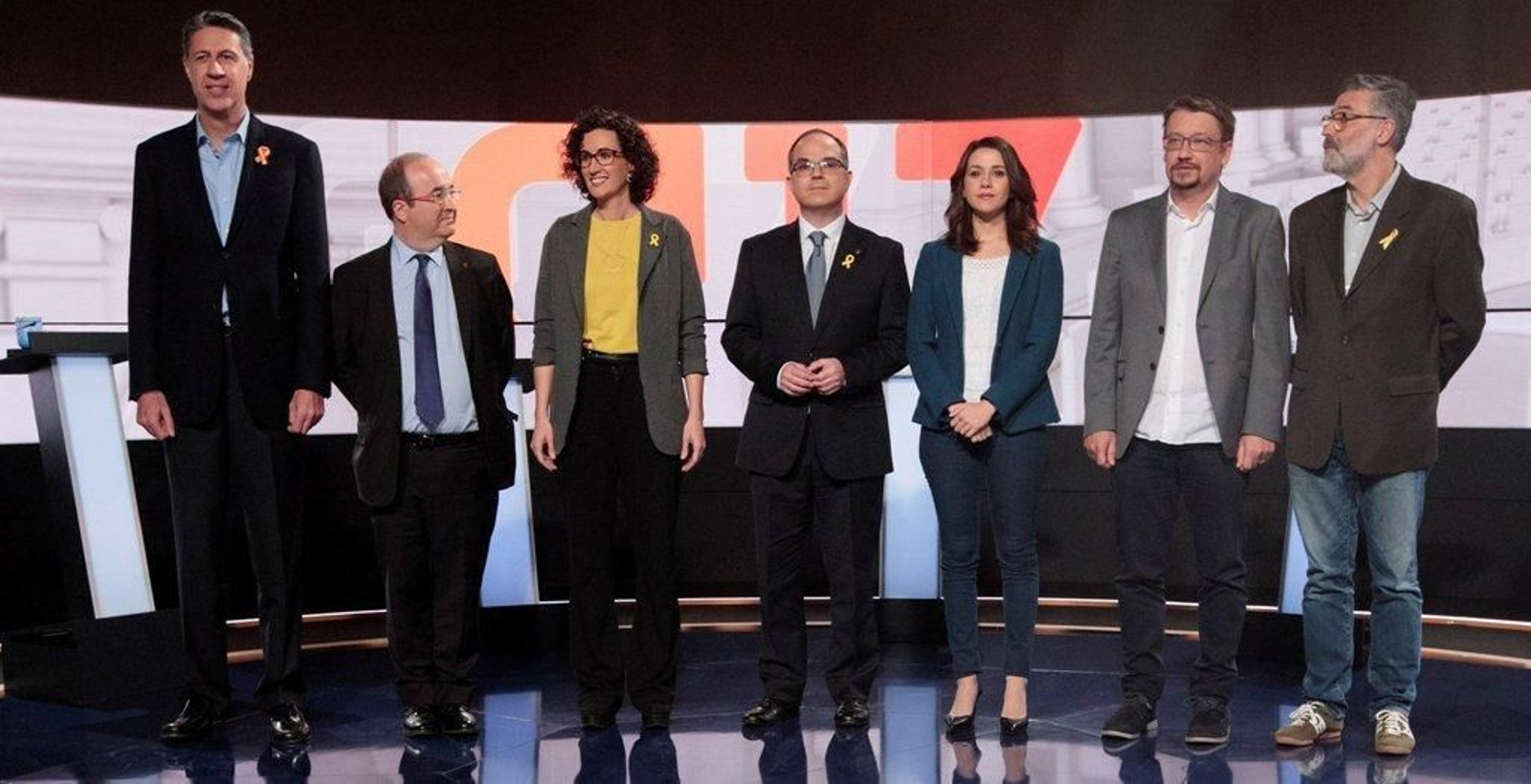 Xavier García Albiol, Miquel Iceta, Marta Rovira, Jordi Turul, Inés Arrimadas, Xavier Domènech y Carles Riera