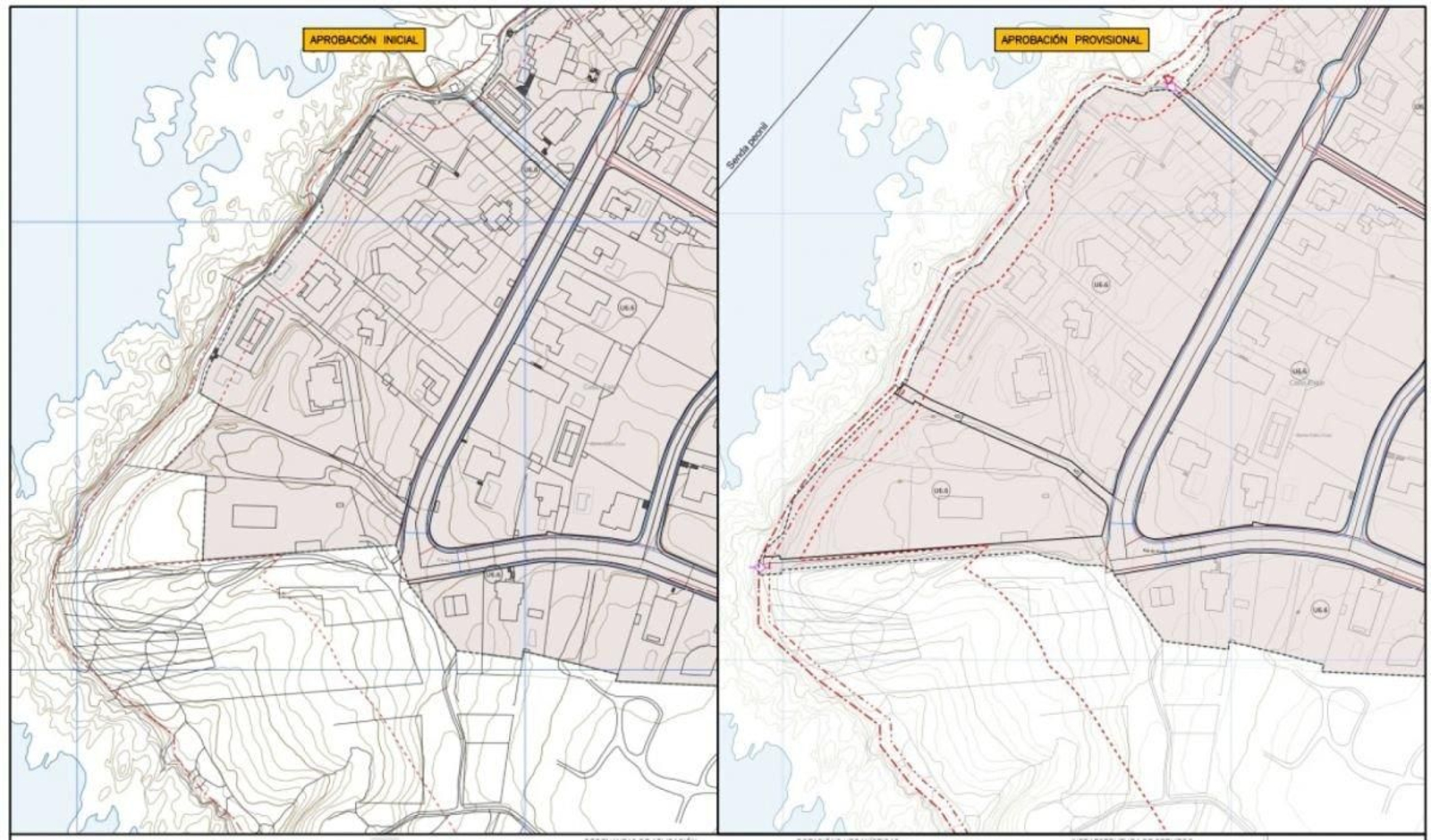 A la izquierda, antes; y a la derecha, ahora, con los viales y parcelas.