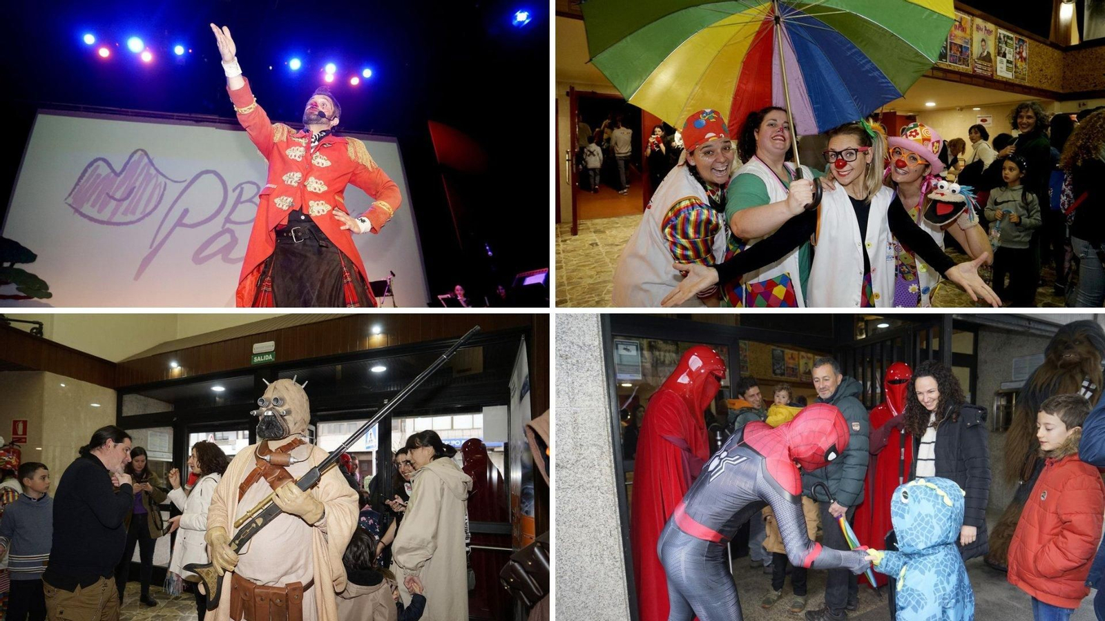 La fiesta comenzó una hora antes en el vestíbulo del teatro con la llegada de guerreros de Star Wars y superhéroes como Spiderman, que saludaron al público infantil y causaron admiración también entre los adultos. También hicieron acto de presencia los payasos que entretuvieron durante muchas jornadas a los niños hospitalizados.