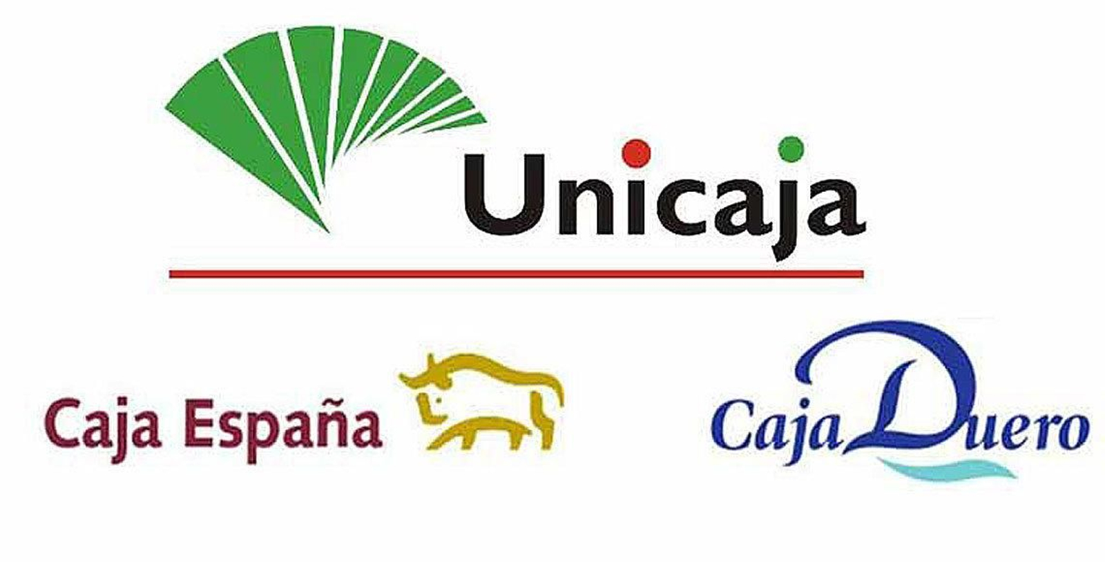 Logos de Unicaja, Caja España y Caja Duero, que hoy conforman el Banco CEISS.