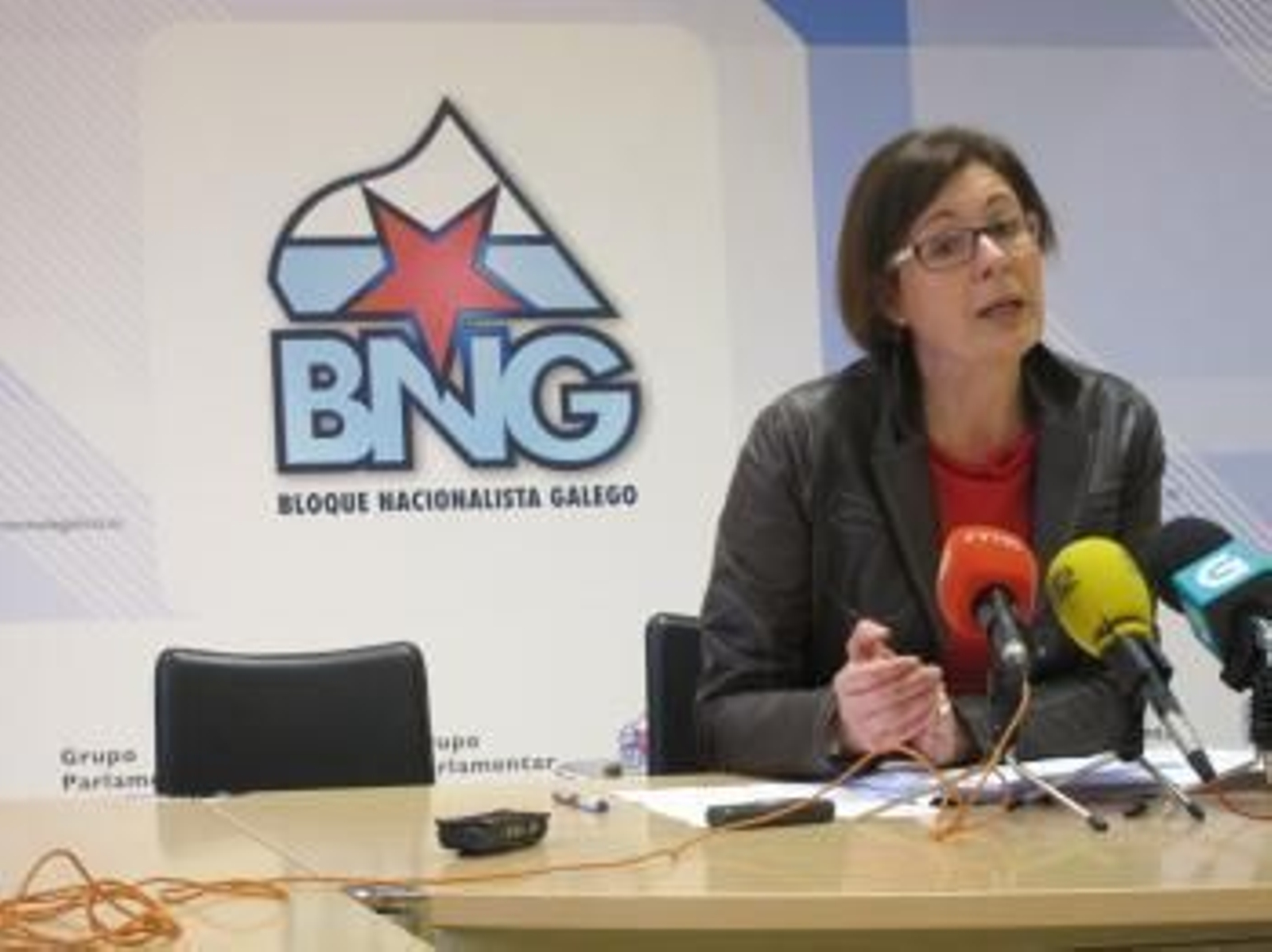 La diputada del BNG Carme Adán en una rueda de prensa en el Parlamento.