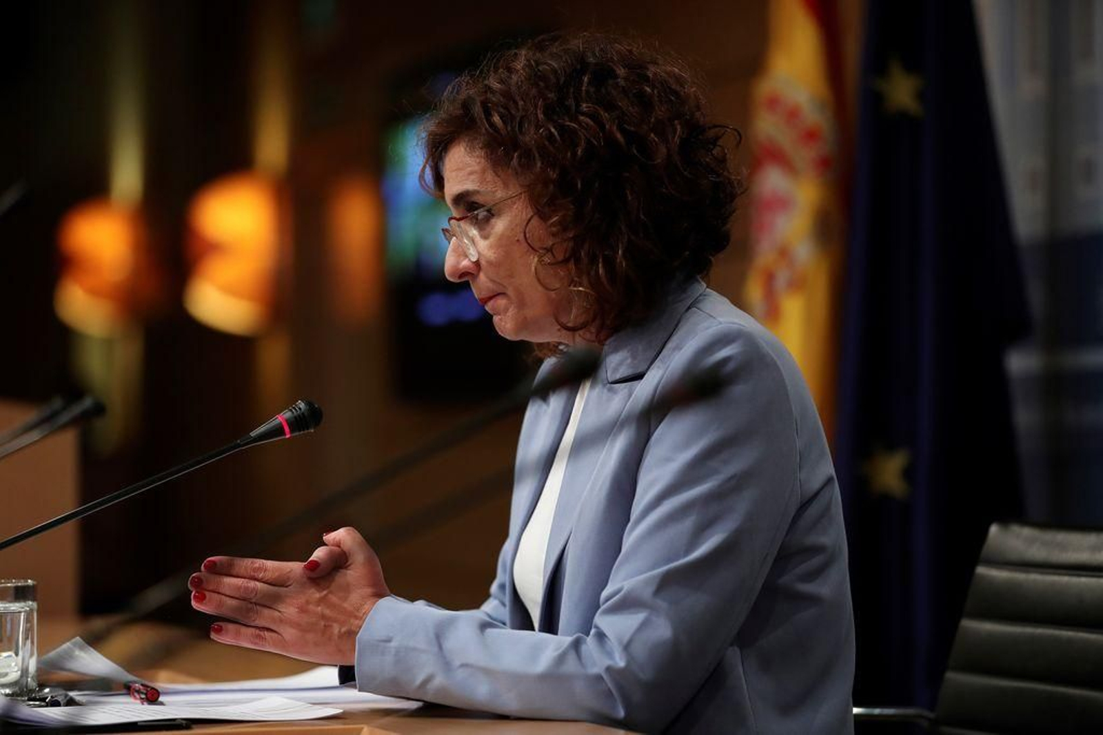 La ministra de Hacienda, María Jesús Montero, en rueda de prensa tras la reunión del Consejo.