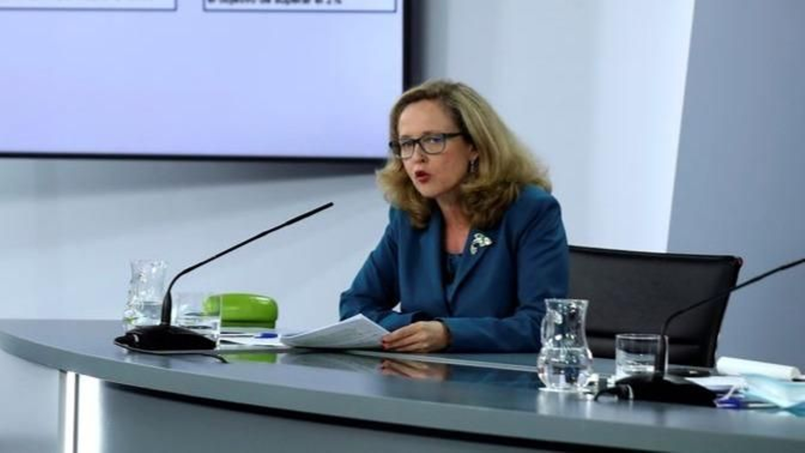 La vicepresidenta del Gobierno, la coruñesa Nadia Calviño, tras el Consejo de Ministros del martes.