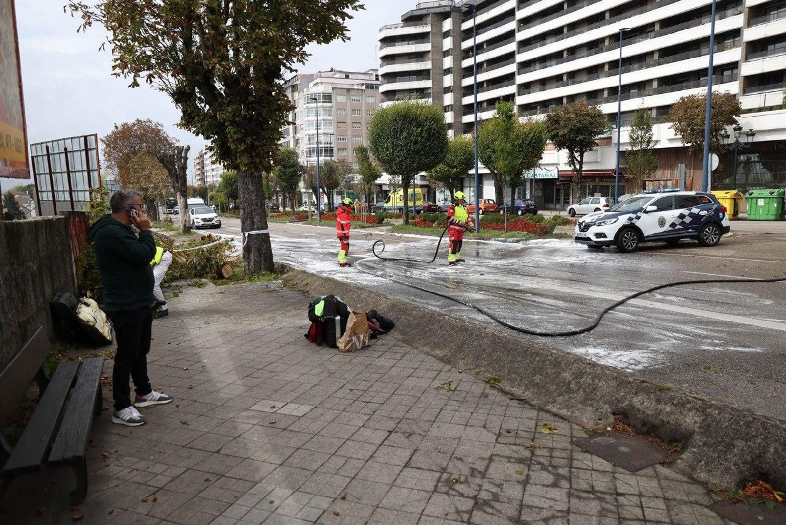 El árbol que cayó en Gran Vía y produjo un accidente. // Alberte