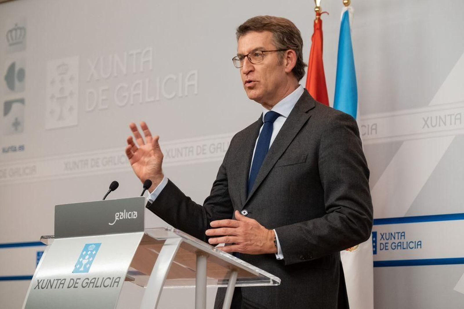 Núñez Feijóo, durante la rueda de prensa que ofreció en Santiago de Compostela.