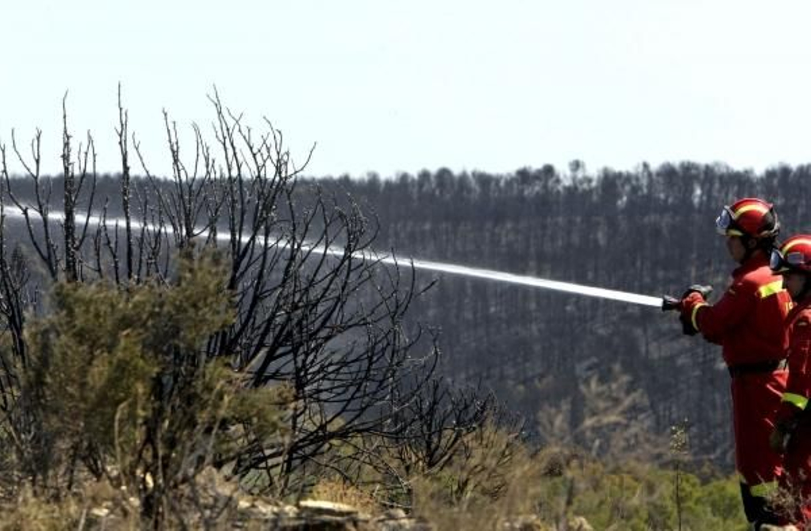 Un efectivo de extinción de incendios controla un foco de fuego en Zaragoza.