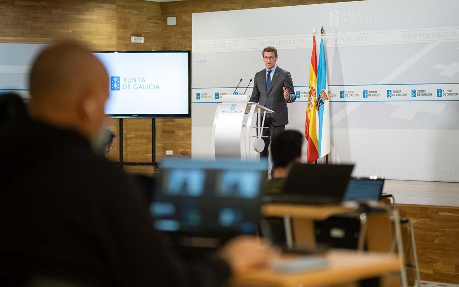 El presidente de la Xunta de Galicia, Alberto Núñez Feijóo, durante la rueda de prensa posterior al Consello