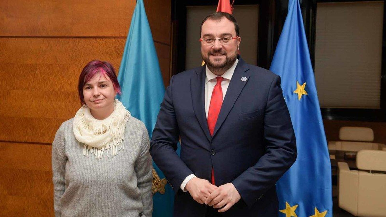 La presidenta del CGCEE, Violeta Alonso, durante su encuentro con el presidente del Principado,  Adrián Barbón, a principios de año