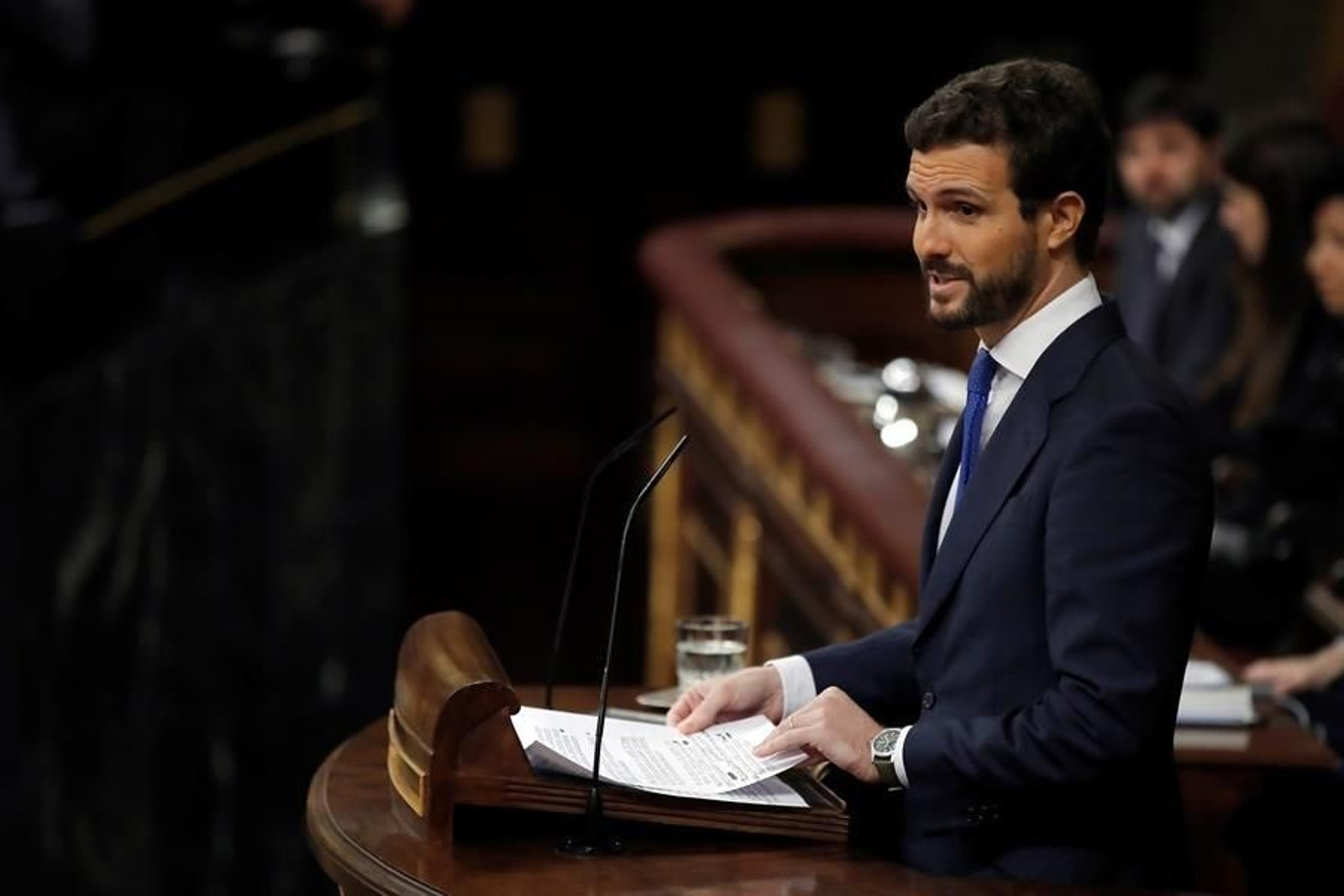 El líder del PP, Pablo Casado, durante su intervención