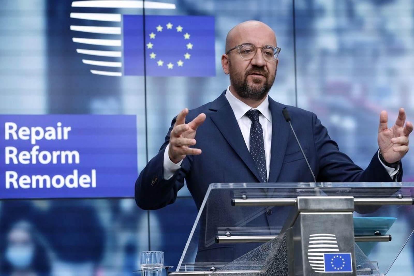 El presidente del Consejo Europeo, Charles Michel, en su comparecencia de ayer.