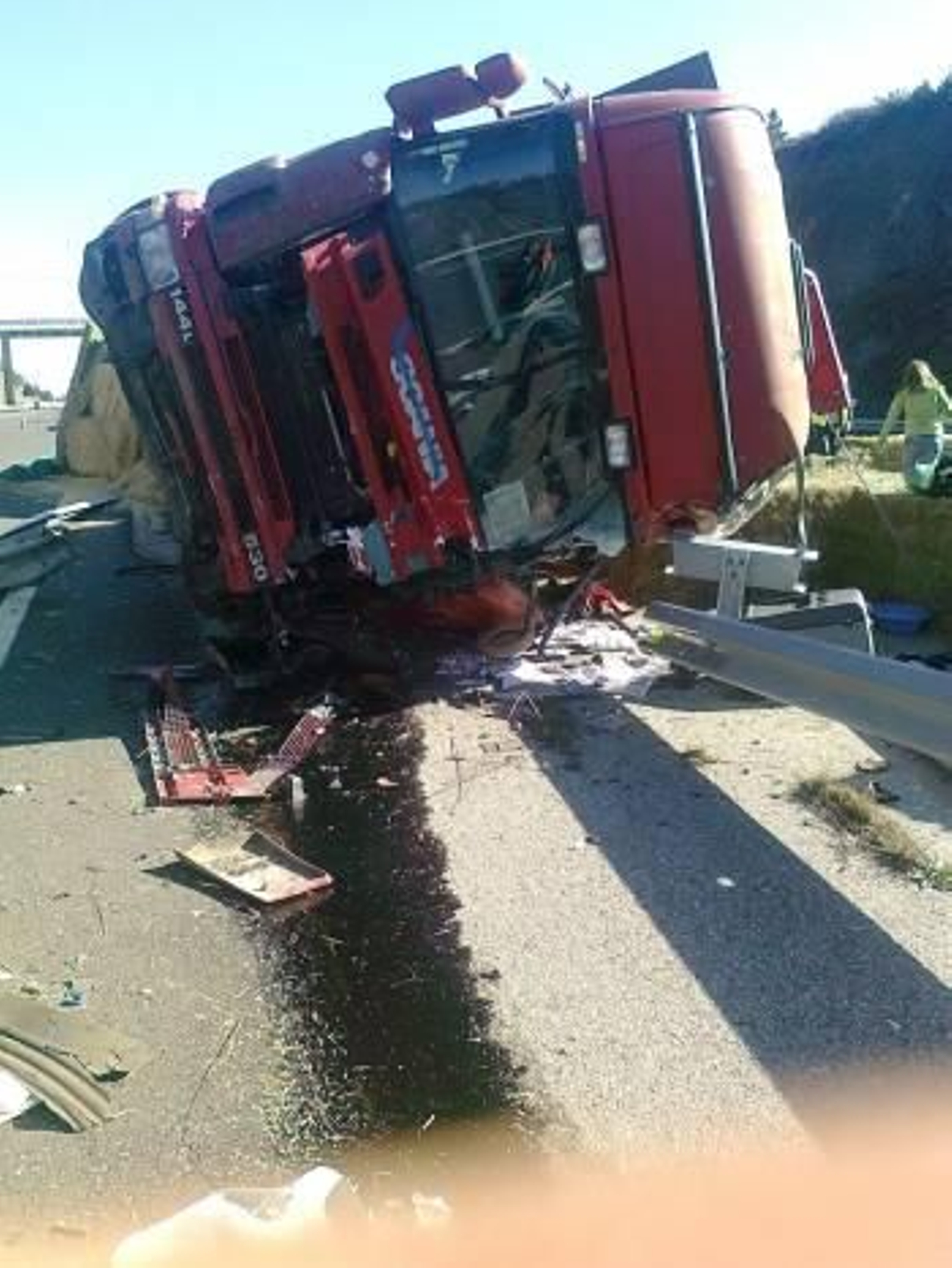 Camión accidentado el pasado viernes en la A-52, a la altura de A Gudiña. (Foto: J.P.)