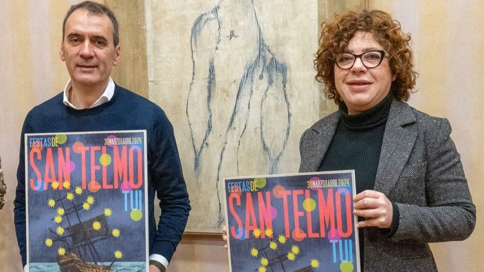 Enrique Cabaleiro, alcalde de Tui, con Sonsoles Vicente, concejala de Cultura.