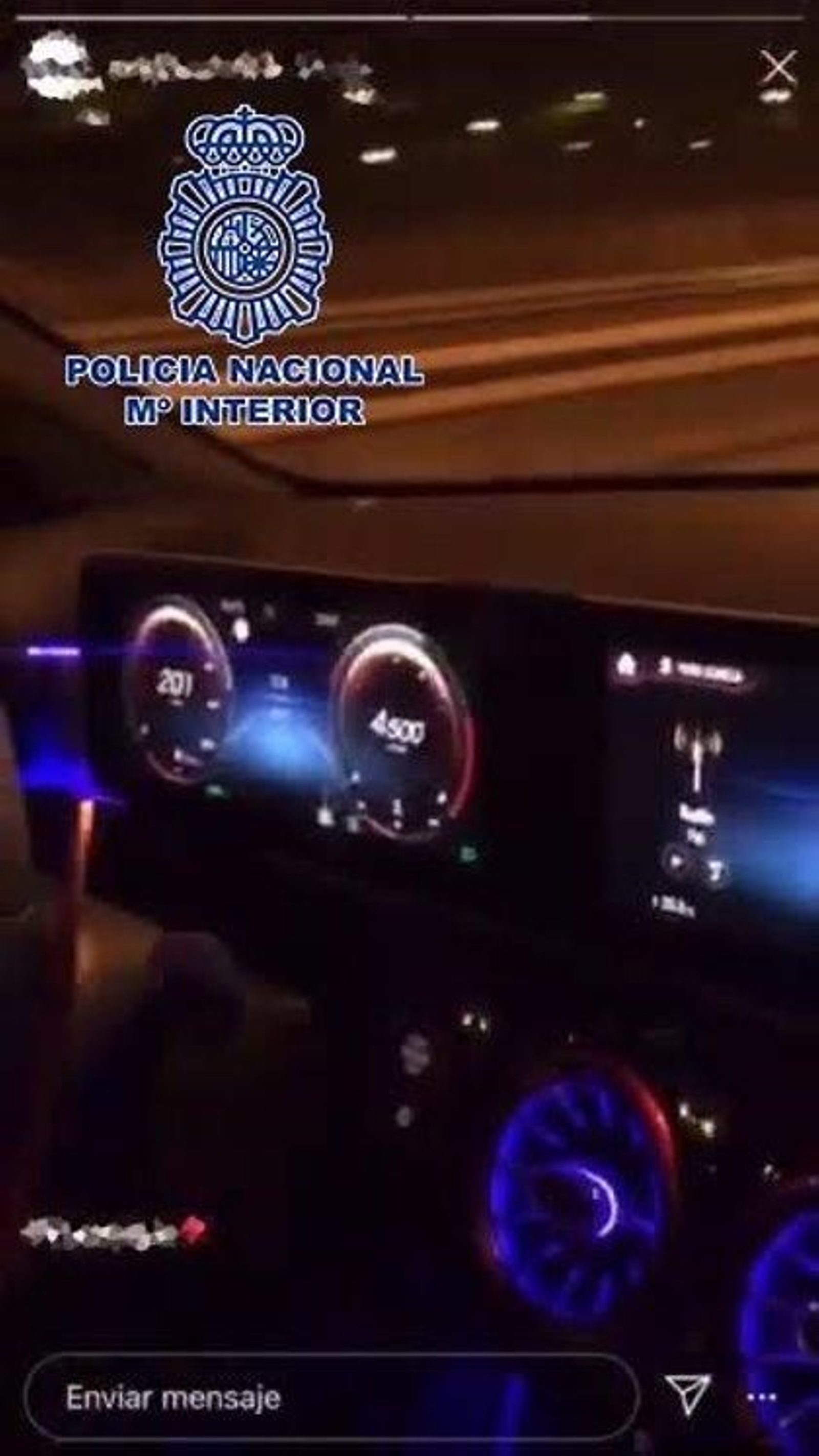 Captura del vídeo de un joven detenido cuando conducía a 200 kilómetros por hora - POLICÍA NACIONAL
