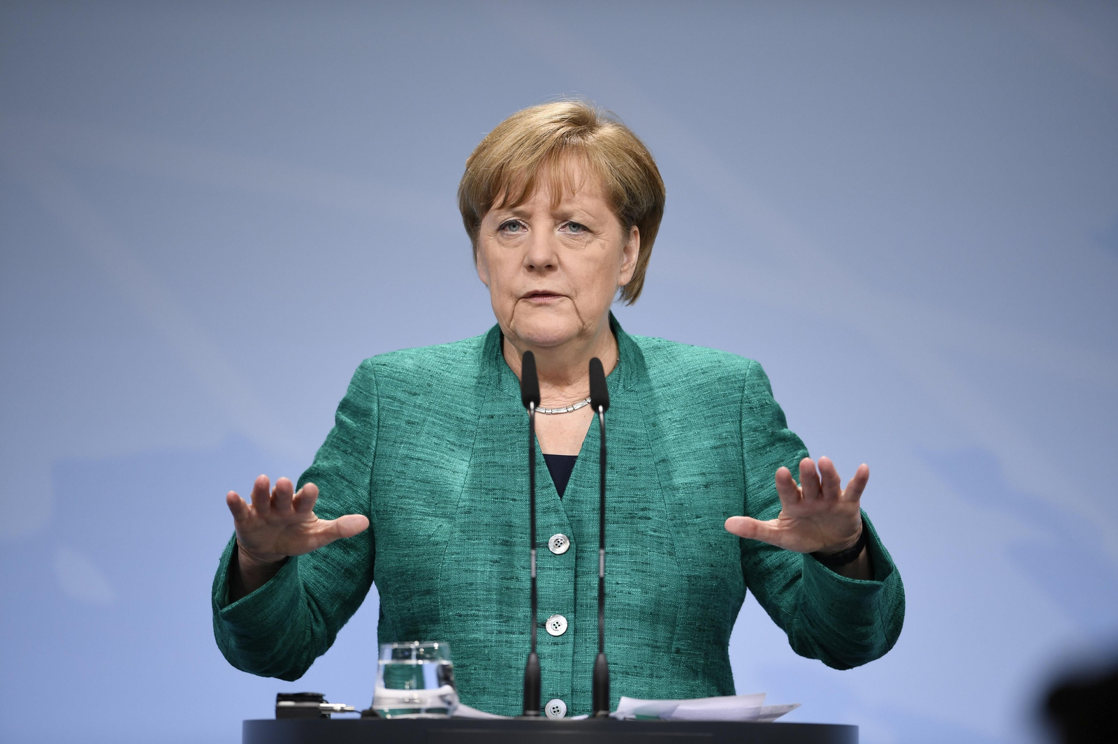 Merkel, durante la rueda de prensa posterior a la reunión del G20 en Hamburgo.