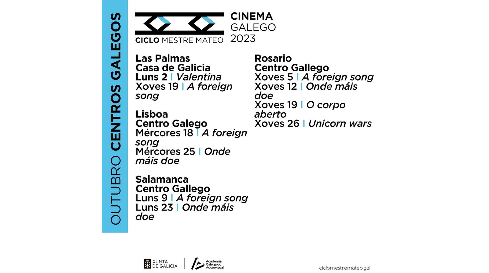 Los documentales A foreing song y Onde máis doe centran las proyecciones de octubre de los centros gallegos que participan en el Ciclo Mestre Mateo