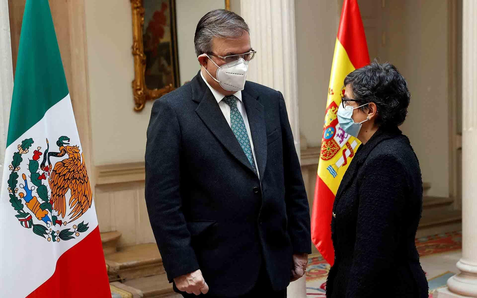 La ministra de Asuntos Exteriores, Arancha González Laya, y el ministro de Exteriores de México, Marcelo Ebrard. EFE/ Chema Moya
