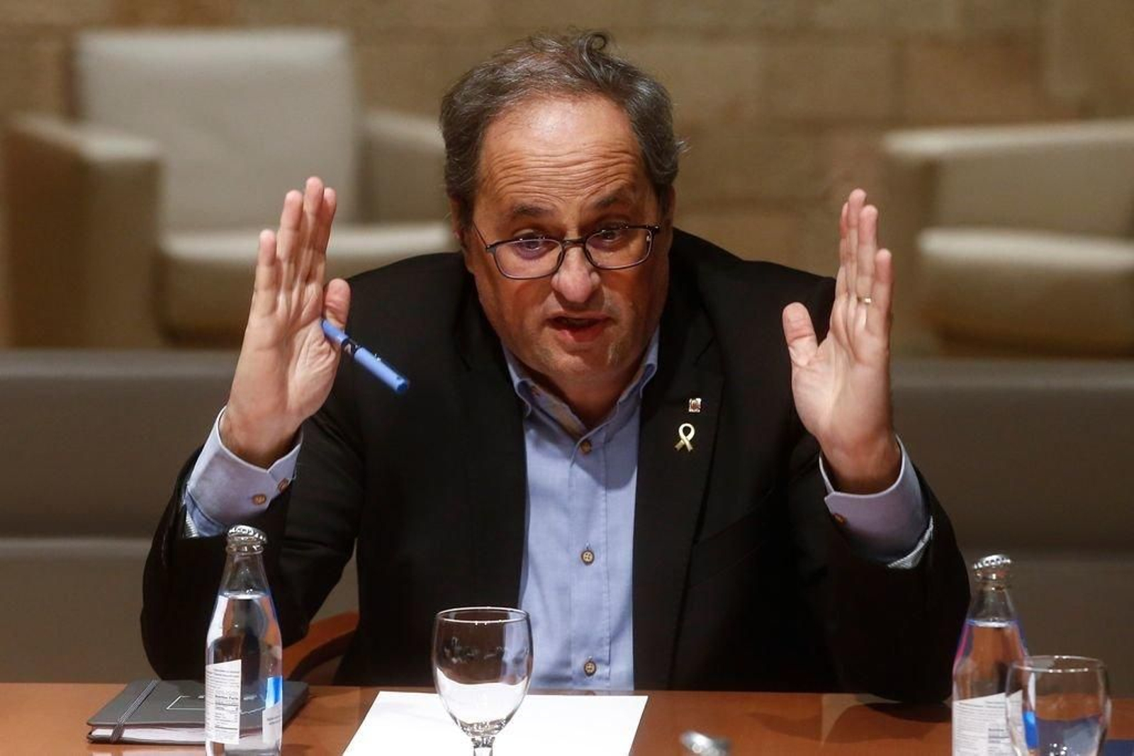El presidente de la Generalitat, Quim Torra, durante un reunión con los consellers de su Gobierno.