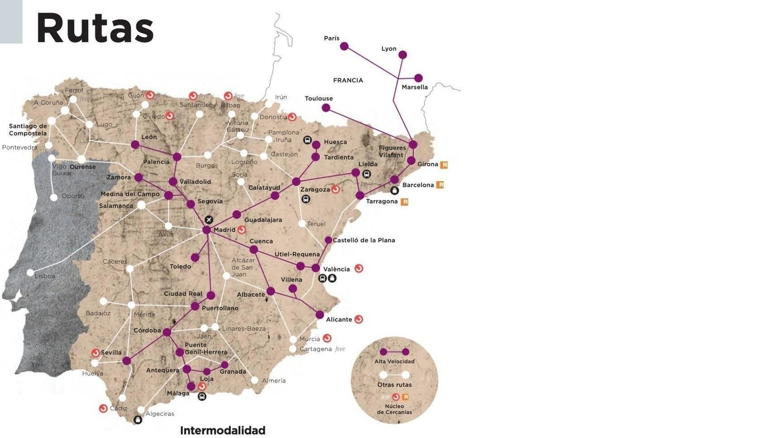 Vigo, en Portugal, Ourense, en la frontera, Coruña en Lugo