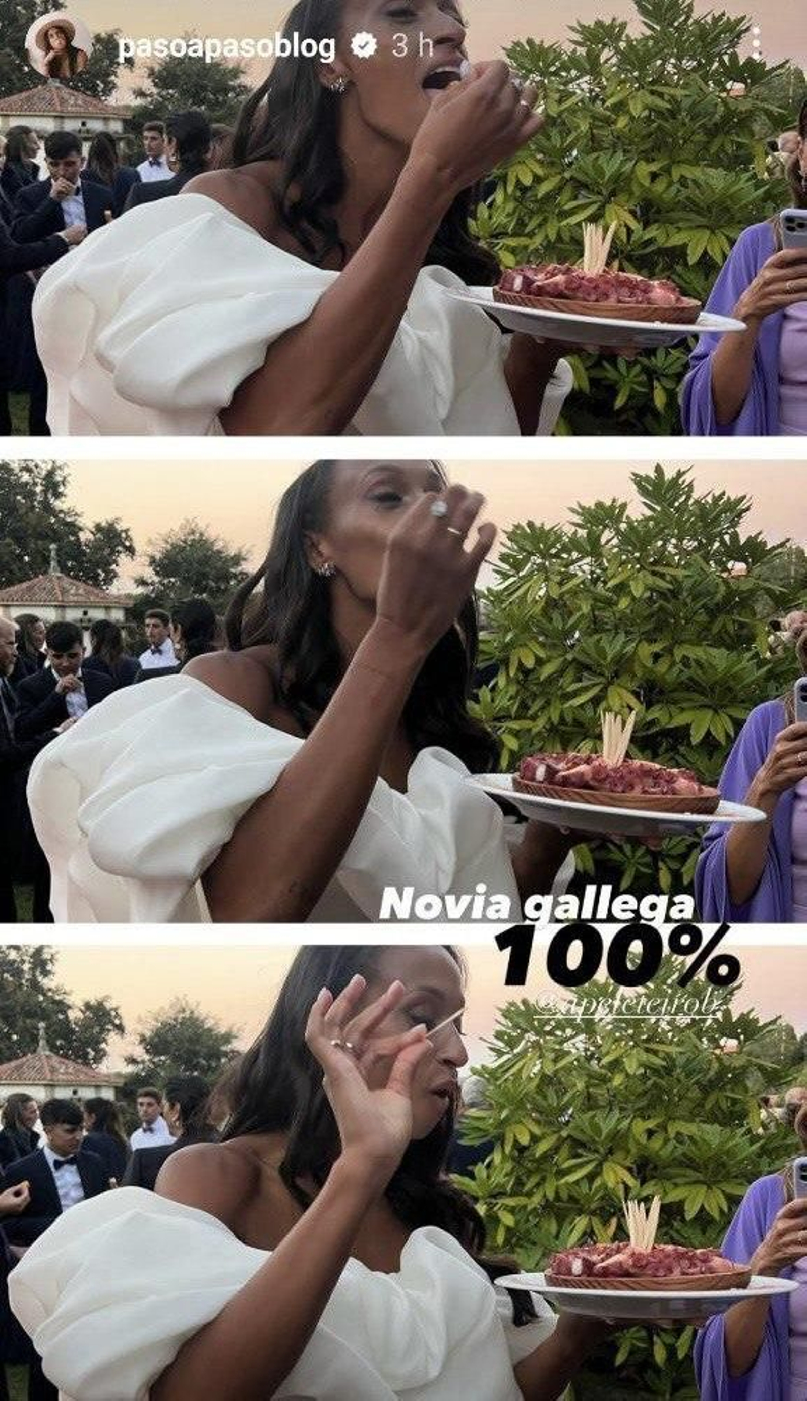 Peleteiro comiendo pulpo en el catering.