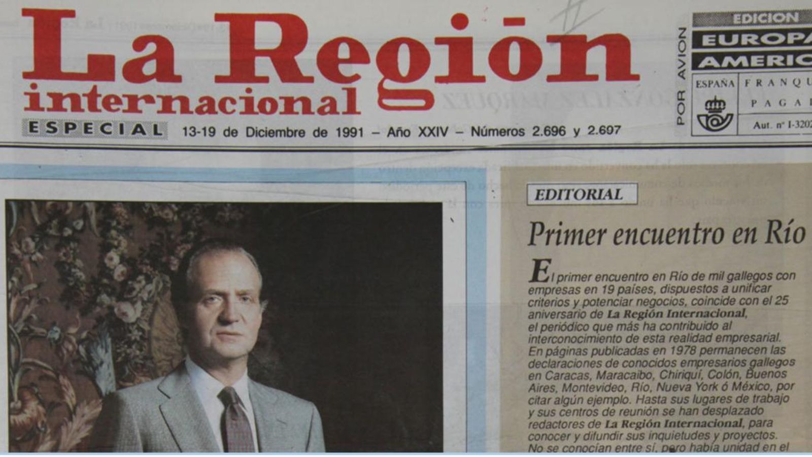 Felicitación de la Casa Real con motivo del 25 aniversario de La Región Internacional