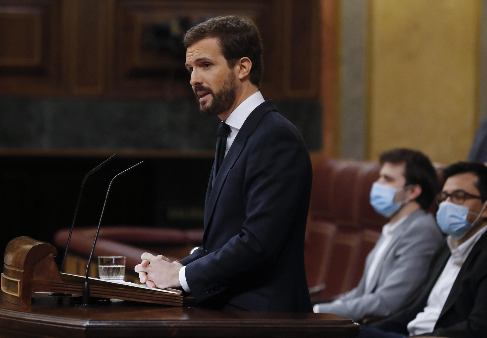 El líder del Partido Popular, Pablo Casado, interviene en el pleno del Congreso