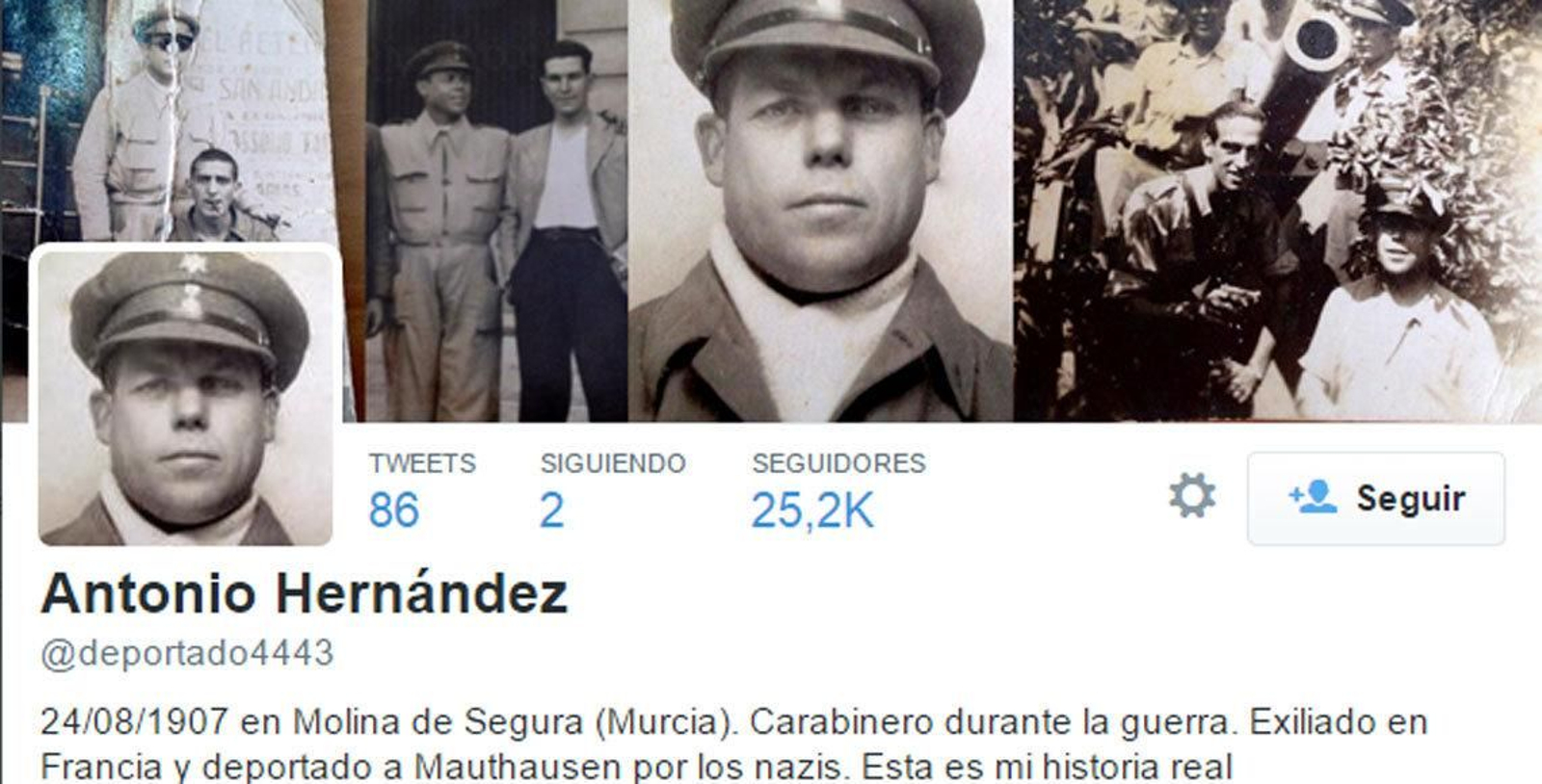 Portada del Twitter que rememora la historia del murciano Antonio Hernández en Mauthausen.