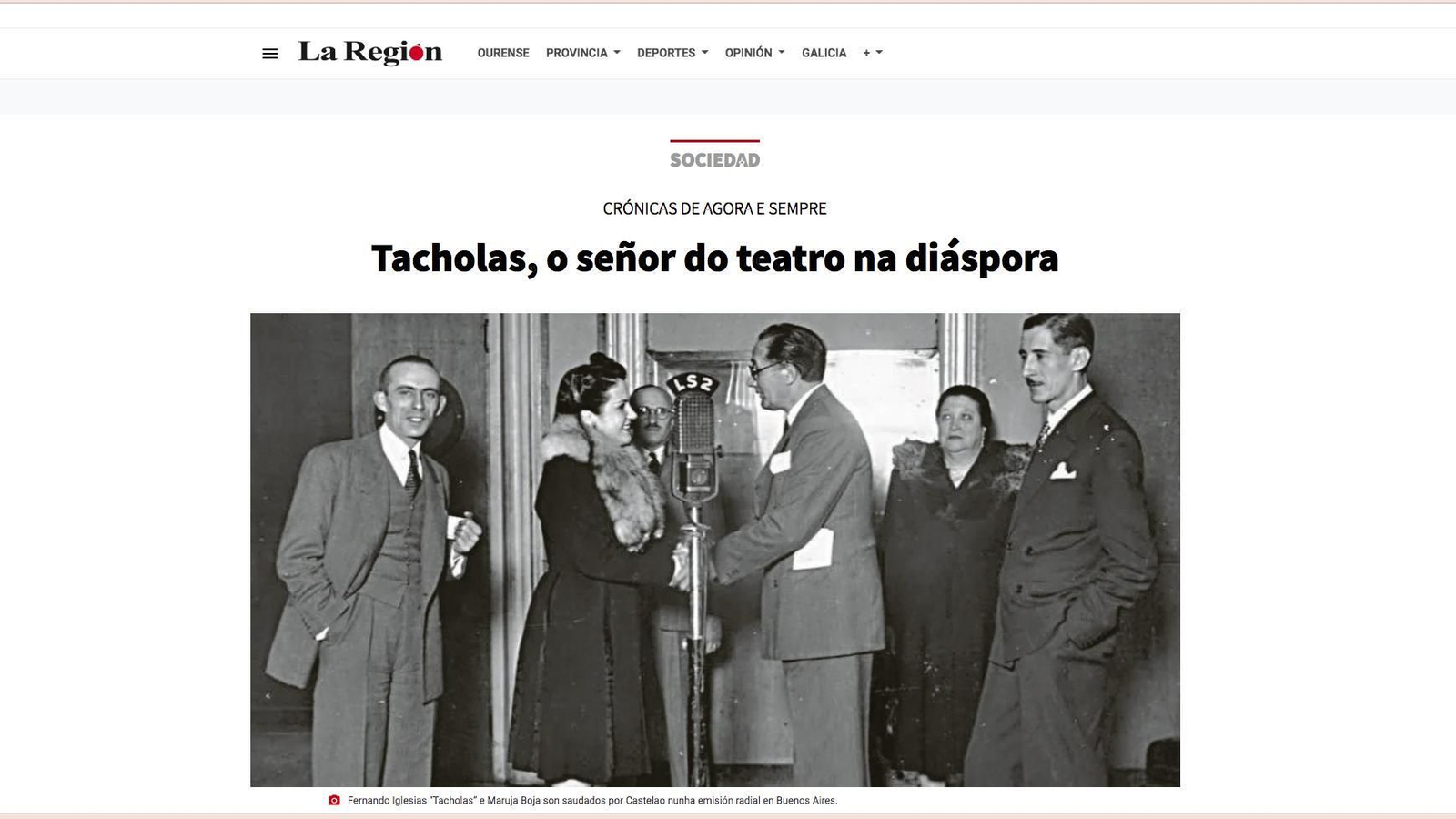 Fernando Iglesias “Tacholas” e Maruja Boja son saudados por Castelao nunha emisión radial en Buenos Aires