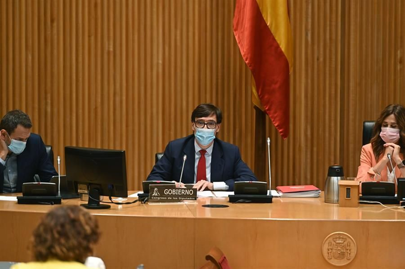 El ministro de Sanidad, Salvador Illa (c), comparece ante la Comisión de Sanidad del Congreso de los Diputados