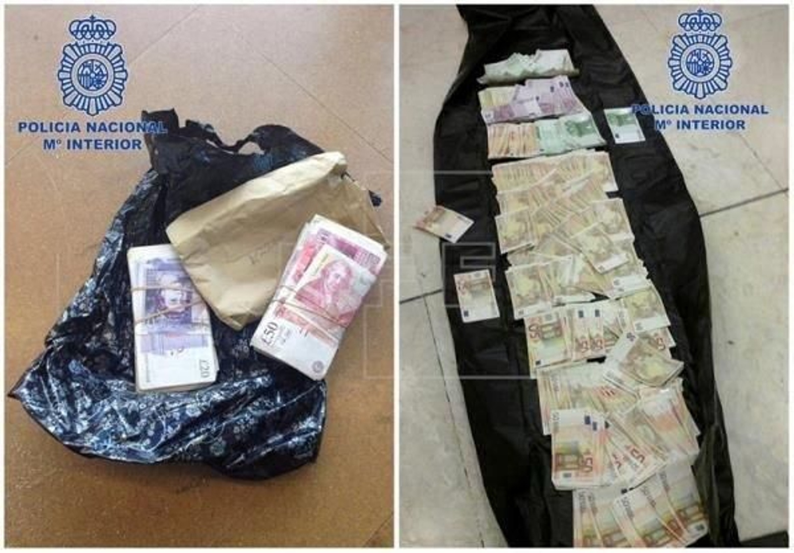 Durante la operación, la Policía encontró más de 130.000 euros en efectivo escondidos tras basura.