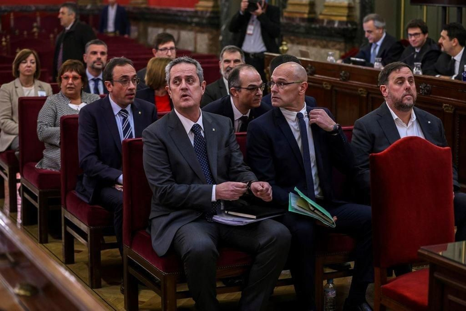 Los líderes independentistas de cataluña durante una de las sesiones del juicio del "procés".