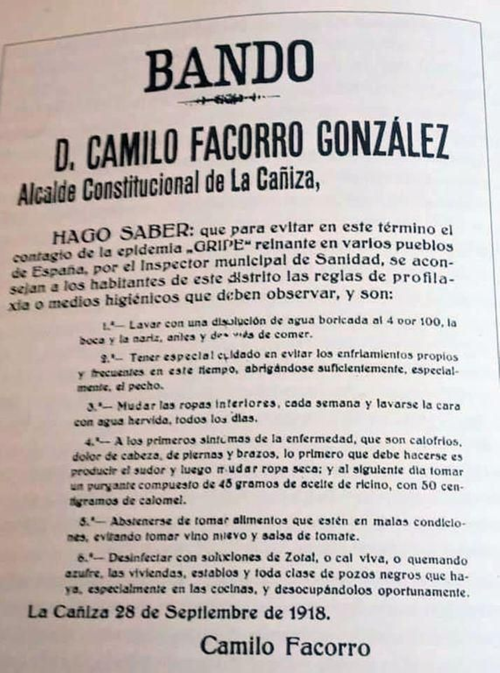 Bando de A Cañiza con instrucciones.