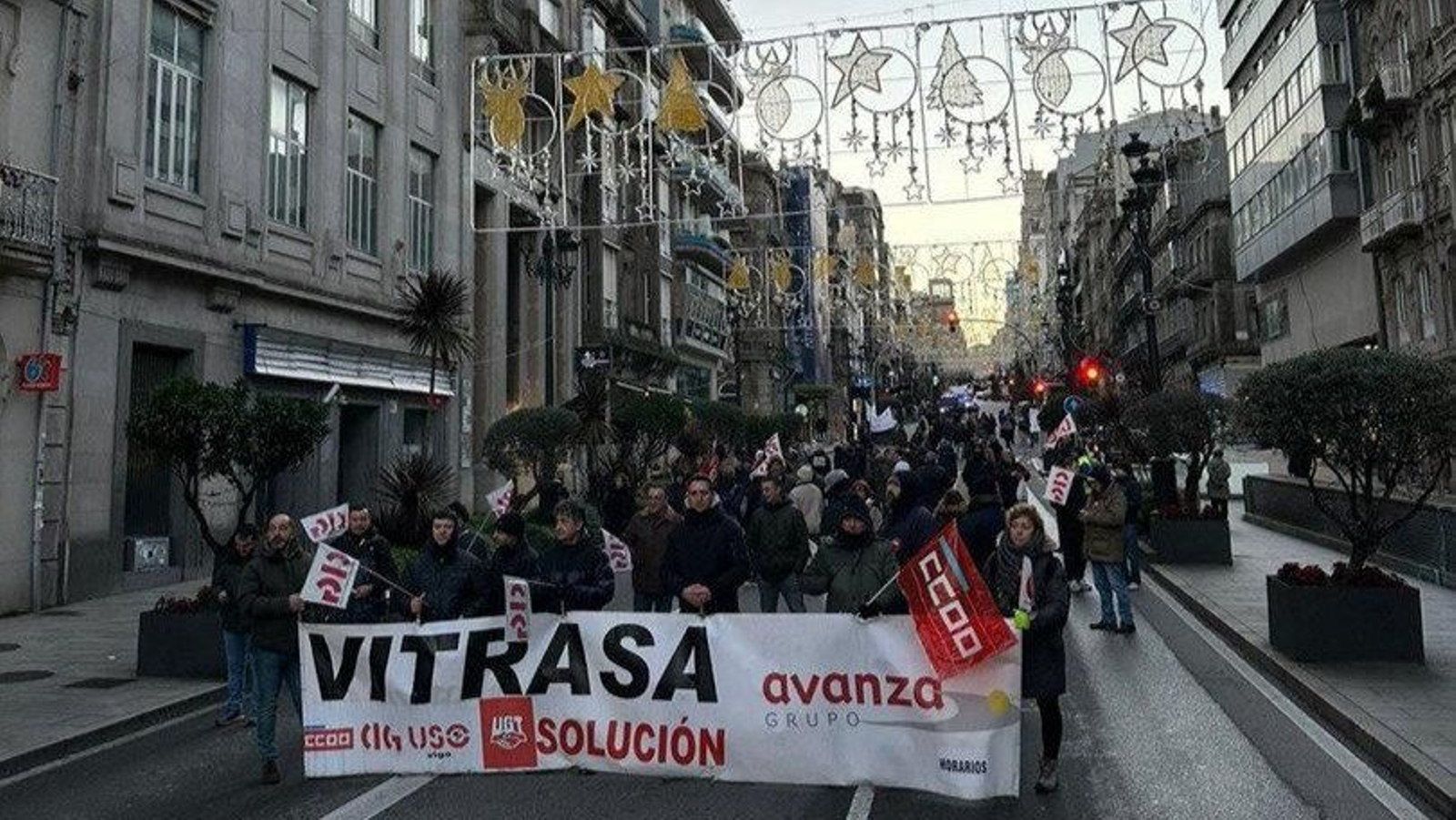 La manifestación de Vitrasa de este jueves, a su paso por Urzáiz.