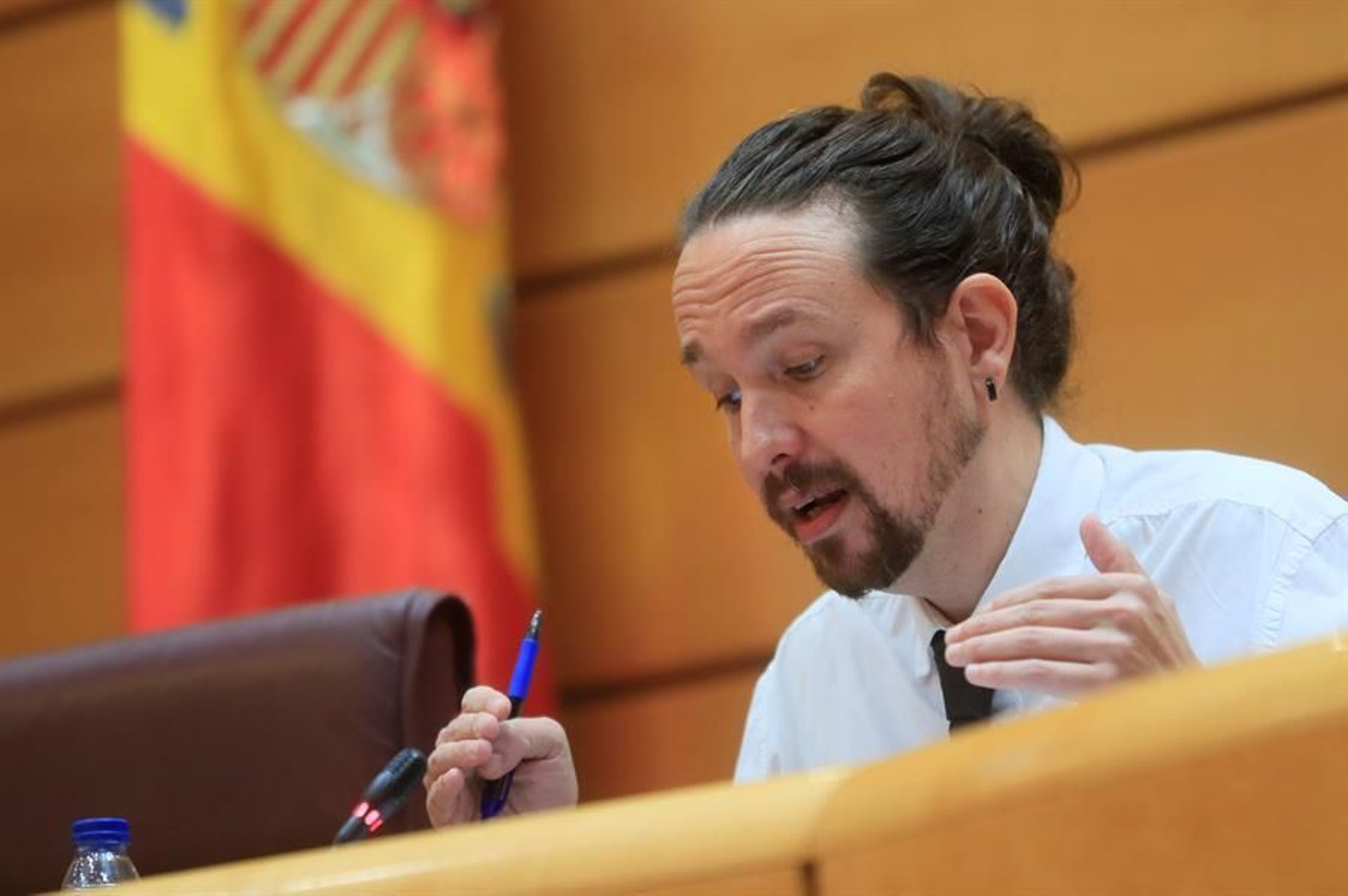 El vicepresidente segundo del Gobierno, Pablo Iglesias, este jueves durante su comparecencia en el Senado