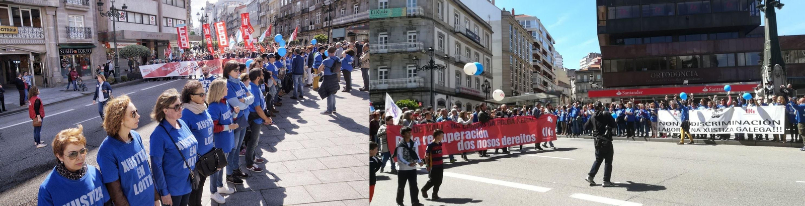Los trabajadores de justicia reciben de espaldas la manifestación de CCOO Y UGT y aplauden a la de la CIG  // Vicente Alonso