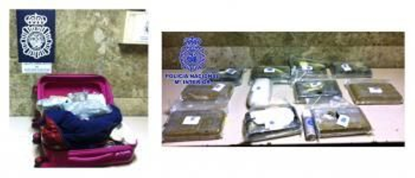 Fotografías facilitadas por la Policía Nacional que ha detenido en el aeropuerto madrileño de Barajas a una mujer de 35 años que llevaba 12 kilos de cocaína.