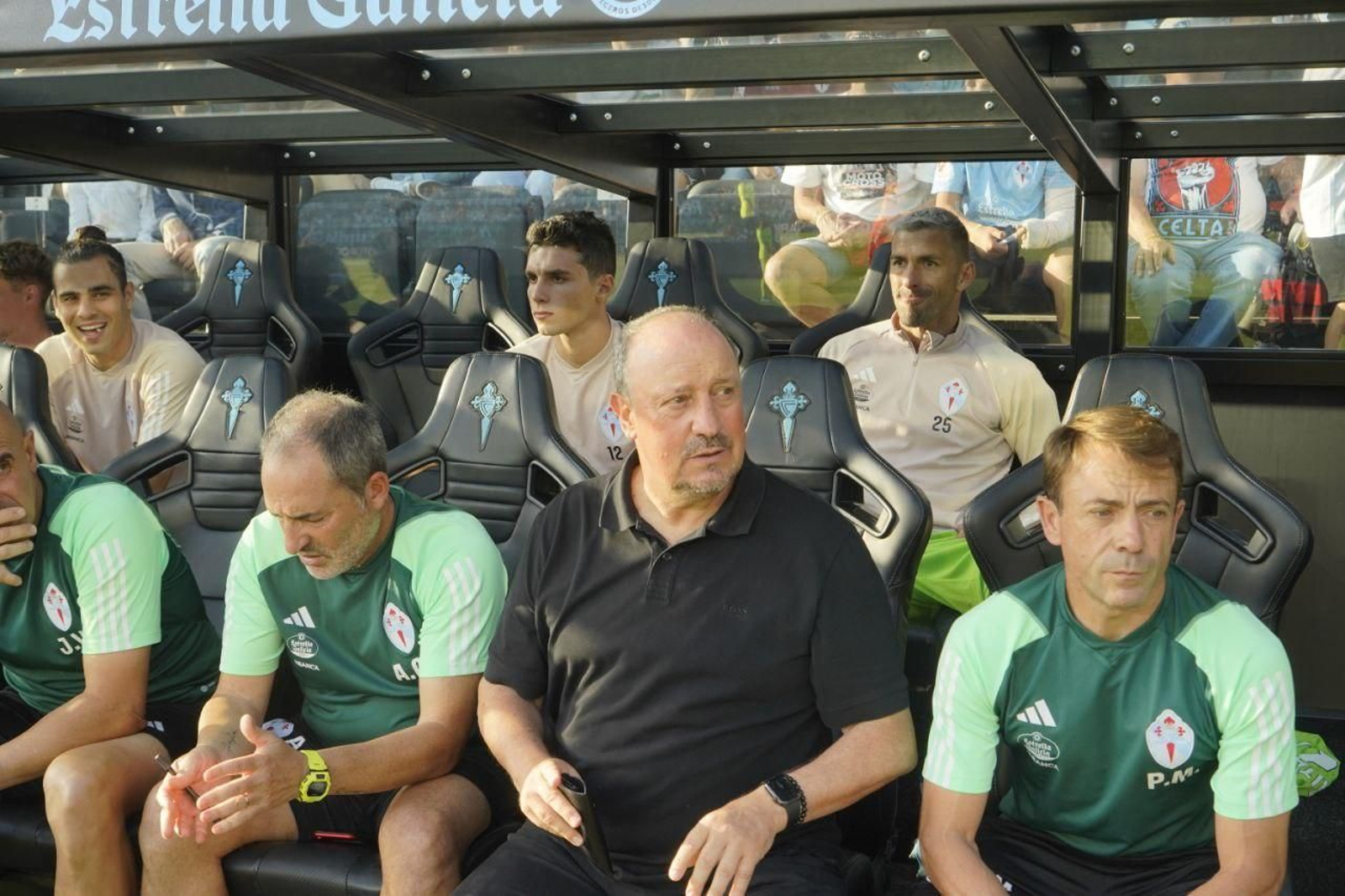 El entrenador celeste, Rafa Benítez, en el partido del Celta contra el Getafe en Balaídos.